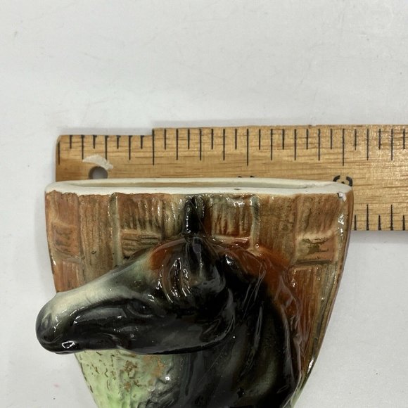 Vintage Elbro Japan Ceramic Horse Head hand Decorated Wall Pocket Set of 2 - Picture 2 of 10